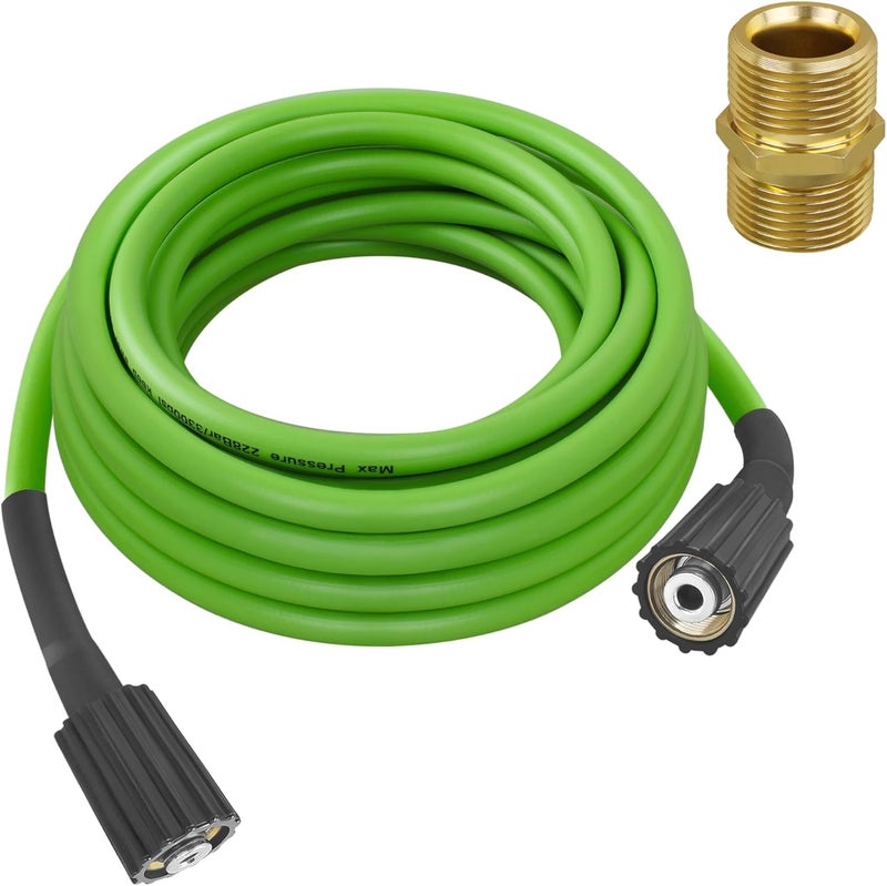 FSQLB Universal Pressure Washer Hose for Greenworks Power Washer 3300 PSI ，Replacement 5200402 for Greenworks Ryobi Electric Power Wash Hose with M22/14 Fittings (25 FT Green) - Image 1